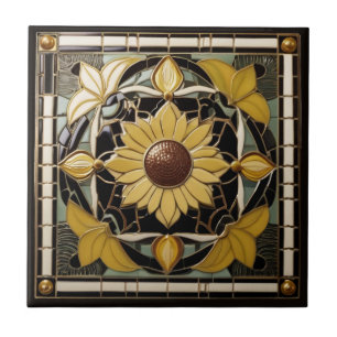 Sonnenblumen Art Deco Jugendstil Gelb und Schwarz Fliese