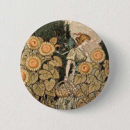Sonnenblumen Art Nouveau Garden Button (Vorderseite)