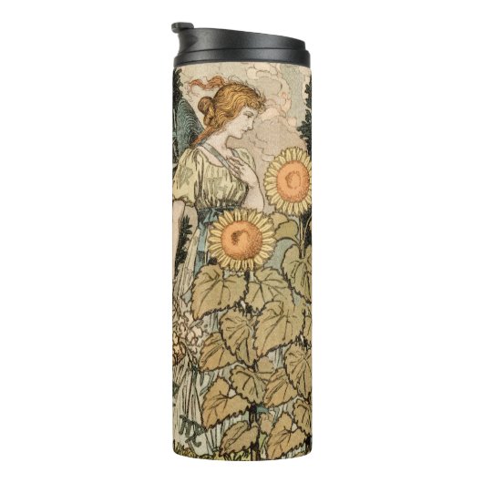 Sonnenblumen Art Nouveau Garden Thermosbecher (Nach rechts gedreht)