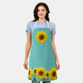 Sonnenblumen auf Aquamarinem Türkis Schürze (Getragen)