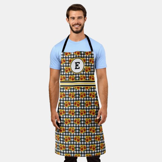 Sonnenblumen auf Black Gingham Ursprünglich Schürze (Getragen)