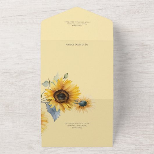 Sonnenblumen auf Blassgolden QR-Code All In One Einladung (Außenbereich)