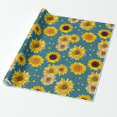 Sonnenblumen auf Blau Geschenkpapier (Ungerollt)