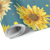 Sonnenblumen auf Blau Geschenkpapier (Rolleneckpunkt)