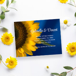 Sonnenblumen auf Blauer Hochzeit Speichern Sie das Save The Date