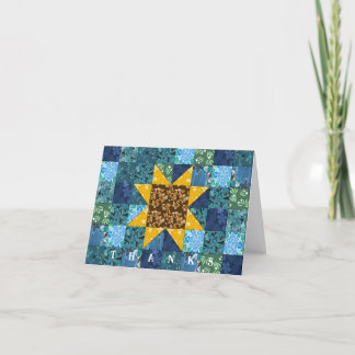 Sonnenblumen auf Blue Americana Patchwork Quilt Dankeskarte