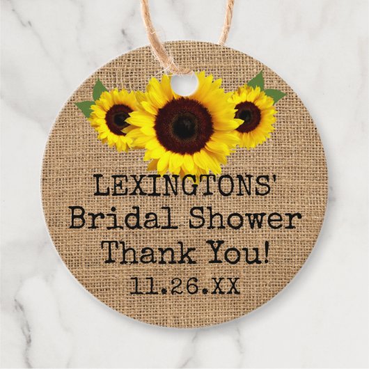 Sonnenblumen auf Burlap Fall Brautparty Vielen Dan Geschenkanhänger (Vorderseite)
