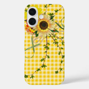 Sonnenblumen auf dem Gelben Gingham iPhone 16 Hülle