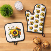 Sonnenblumen auf dem Mitt aus Weißoven und den Töp Ofenhandschuh & Topflappen-Set (Oben Unten)