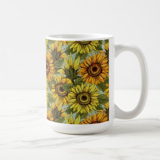 Sonnenblumen auf dem Schlachtfeld Foliage Orange Y Kaffeetasse (Rechts)