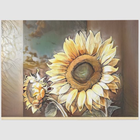 Sonnenblumen auf der Dachterrasse Moderne Kunst Sa Seidenpapier (Vorderseite)