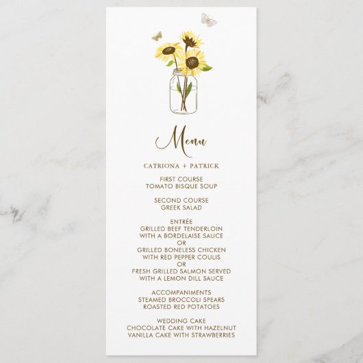 Sonnenblumen auf der Mason Jar Blumenkarte Menükarte (Vorderseite)