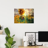 Sonnenblumen auf einem Feld - Poster (Heimbüro)