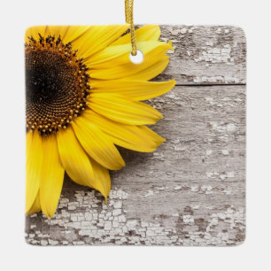 Sonnenblumen auf einem Holztisch Keramikornament