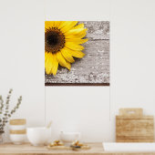 Sonnenblumen auf einem Holztisch Poster (Küche)
