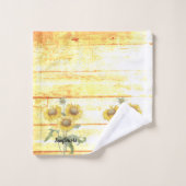 Sonnenblumen auf einem Set aus Holzbadewanne (Waschlappen)