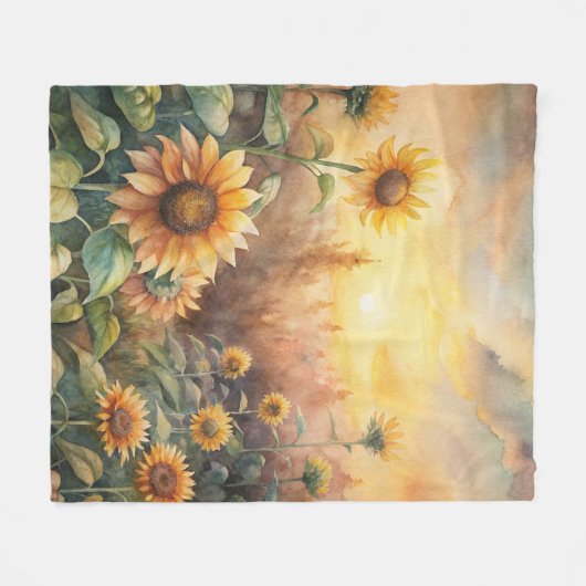 Sonnenblumen auf einer Wiese Fleecedecke (Vorderseite (Horizontal))
