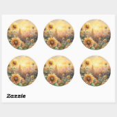 Sonnenblumen auf einer Wiese Runder Aufkleber (Blatt)