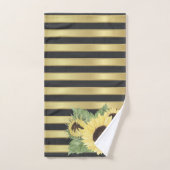 Sonnenblumen auf goldschwarzen Streifen Badhandtuch Set (Handtuch)