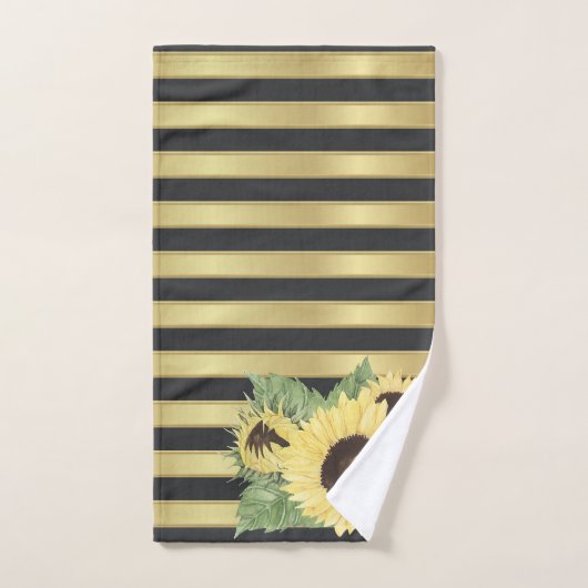 Sonnenblumen auf goldschwarzen Streifen Badhandtuch Set (Handtuch)