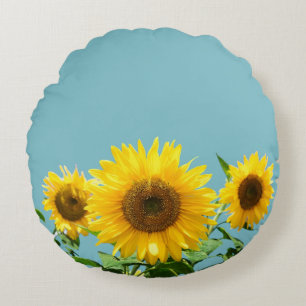 Sonnenblumen auf hell türkis rundes kissen