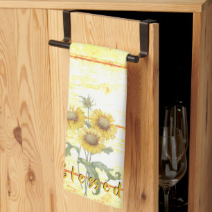 Sonnenblumen auf Holz Küche Handtuch gesegnet