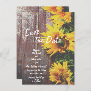 Sonnenblumen auf Holz Rustikale Save the Date Hoch Einladung