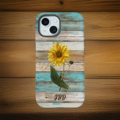 Sonnenblumen auf Imitate Grünes Wetter Holzinitial iPhone 15 Hülle
