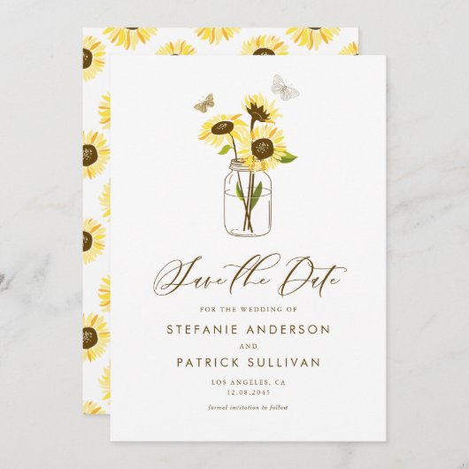 Sonnenblumen auf Mason Jar Ankündigung Datum freih (Vorne/Hinten)