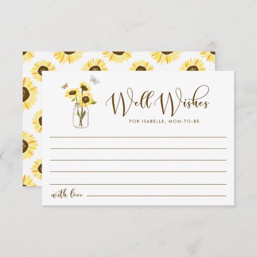 Sonnenblumen auf Mason Jar Brunnen will Mama sein Hinweiskarte (Vorne/Hinten)