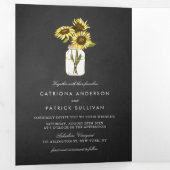 Sonnenblumen auf Mason Jar Rustikale Chalkboard Ho Dreifach Gefaltete Einladung (Innen Erste Seite)