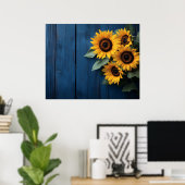 Sonnenblumen auf navyblauem Holz Poster (Heimbüro)