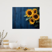 Sonnenblumen auf navyblauem Holz Poster (Küche)