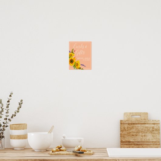 Sonnenblumen auf Peach Hochzeitsgeschenke Zeichen Poster (Küche)