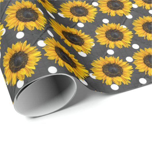Sonnenblumen auf Polka-Punkten Geschenkpapier (Rolleneckpunkt)