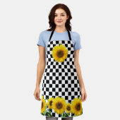 Sonnenblumen auf Schwarz-weißem Schachbrettmuster Schürze (Getragen)