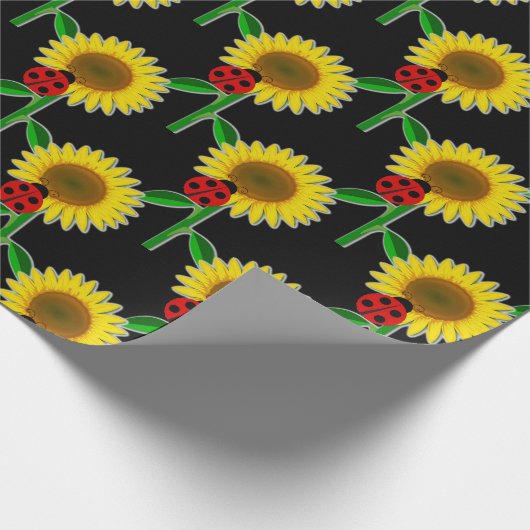 Sonnenblumen auf schwarzem Decoupage Handwerkspapi Geschenkpapier (Ecke)