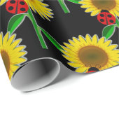 Sonnenblumen auf schwarzem Decoupage Handwerkspapi Geschenkpapier (Rolleneckpunkt)