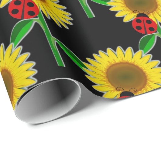 Sonnenblumen auf schwarzem Decoupage Handwerkspapi Geschenkpapier (Rolleneckpunkt)