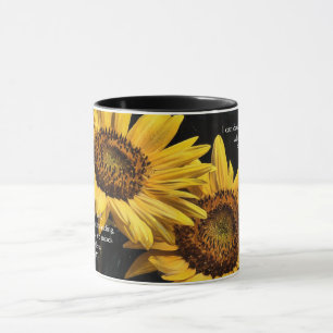 Sonnenblumen auf schwarzer Faith Bible-Verse Tasse