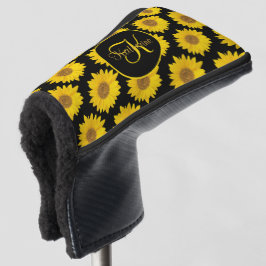 Sonnenblumen auf Schwarzer Monogram-Blüte Golf Headcover