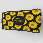 Sonnenblumen auf Schwarzer Monogram-Blüte Golf Headcover (Vorderseite)