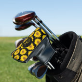 Sonnenblumen auf Schwarzer Monogram-Blüte Golf Headcover (In Situ)