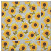 Sonnenblumen auf Silber, Baumwollstoffe Stoff (Nahaufnahme)