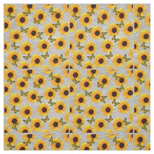 Sonnenblumen auf Silber, Baumwollstoffe Stoff (Muster)