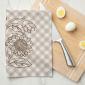 Sonnenblumen auf Tan Beige Brown Gingham Pattern Geschirrtuch (Viertel Falte)