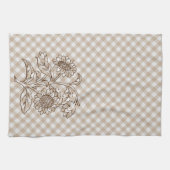 Sonnenblumen auf Tan Beige Brown Gingham Pattern Geschirrtuch (Horizontal)