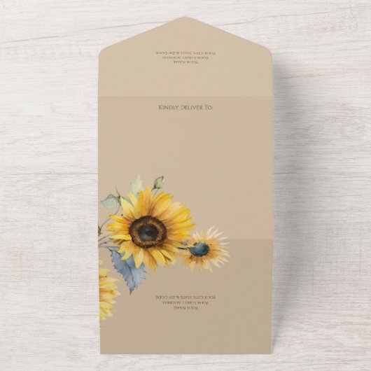 Sonnenblumen auf Tan QR Code All In One Einladung (Außenbereich)