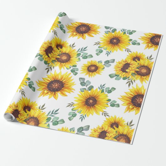 Sonnenblumen auf weißem Hintergrund Geschenkpapier (Ungerollt)