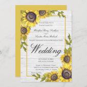 Sonnenblumen auf weißem Holz: Einladungen für Hoch (Vorne/Hinten)